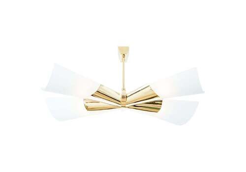 Max Ingrand For Fontana Arte Brass Opaline Glass Chandelier 1955