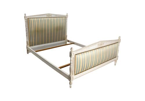 French Patinated Wood Bed Full Size Or Double Bed Louis XVI Style, Circa 1900