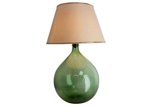 French Table Lamp Mounted On Green Glass Bottle Demijohns Lady Jeanne Or Carboy