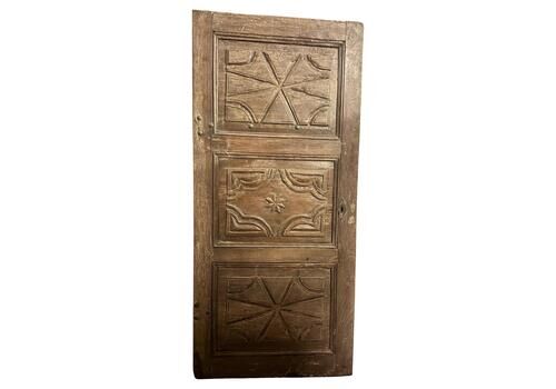 Rustic Interior Door In Carved Walnut, Smooth Back, Italy