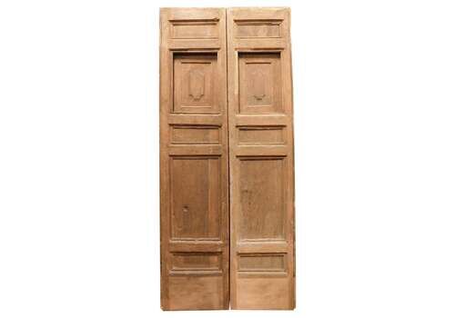 Double Leaf Door In Walnut With Small Opening Windows, Italy