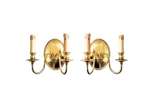 Wall Sonces Brass Louis XVI Style France With Two Arms And A Central Rosette 50s