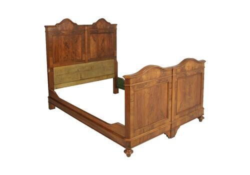 19th Century Neoclassical Double Bed, Solid Walnut, Restored And Wax Polished
