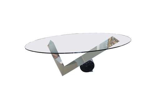 Large Oval Table Cattellan Black Marble Steel And Crystal Italy