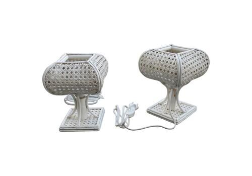 Pair Of White Bamboo Table Lamps Italy 1970s