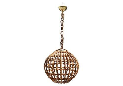 Bamboo And Round Italian Brass Chandelier Mid Century Albini Style 1950