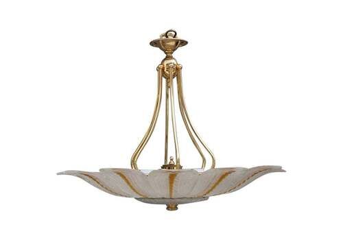 Round Flower Chandelier Murano Glass Yellow Italian Design 1970 Brass Gold