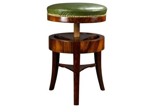 Antique Leather Upholstered  Mahogany Adjustable Piano Stool, 19th Century