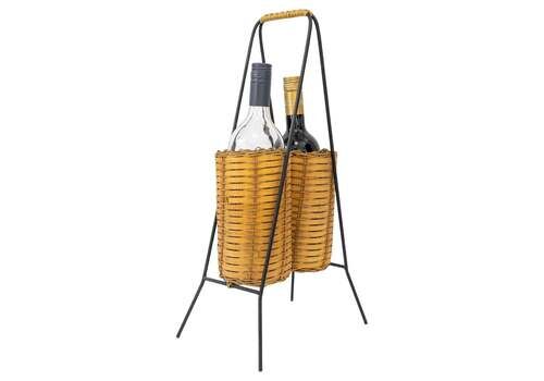 Bottle Holder For 2 Bottles Made Of Iron And Wicker Vienna Around 1970s