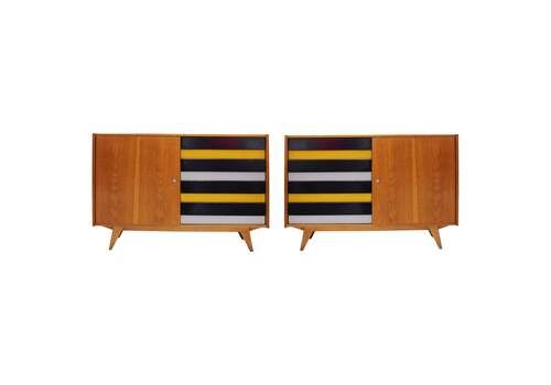 Pair Of Czech Oak Sideboards With Lacquered Drawers, Czechoslovakia, 1960s