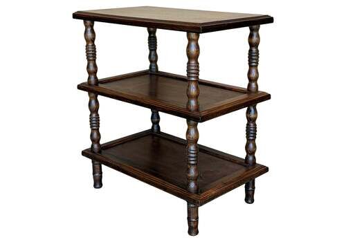Early 20th Spanisht Walnut Side Table With Three Shelves Or Narrow Console