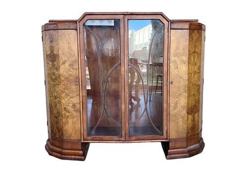 Art Deco Cathedral Display Cabinet With Ebonized Base, Vitrine, Circa 1930