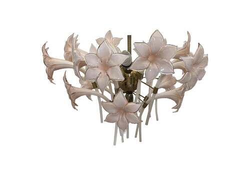 Pink Lily, Spectacular Murano Chandelier, 1980
