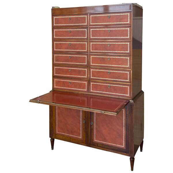 Vintage Chippendale Style Orange Tooled Leather Commode Chest Of ...