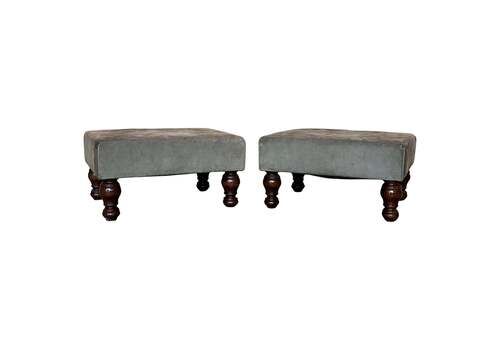 Pair Of Footstools With Leather Seat And Bowl Legs