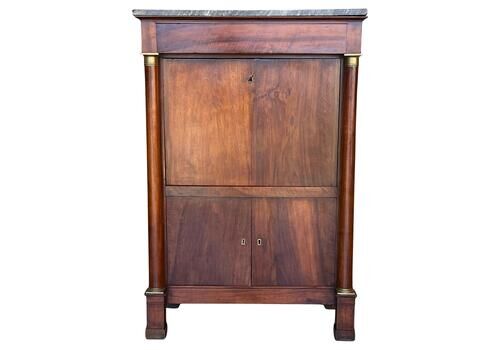 19th Century Empire Drop Front Oak Secretary Desk Or Abattant, Chest France