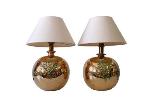 Set Of Two Mid Century Modern Massive Brass Side Table Lamps By Arte Lumen 1970s