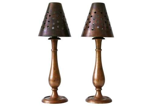 Set Of Two Mid Century Modern Brass Side Table Lamps By Lambert Germany 1970s