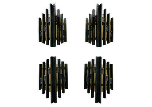 Pair Of Hammered Glass Gilt Iron Sconces By Biancardi, Italy, 1970s
