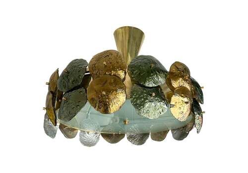 Contemporary Water Lily Chandelier Brass And Murano Glass , Italy