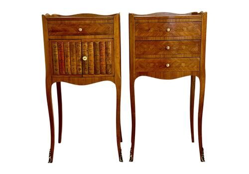 Pair Of Louis XV Style Nightstands With Faux Book Front, 19th Century