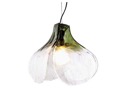 Mazzega Tulip Pendant Lamp Green & Clear Murano Glass By Carlo Nason Italy 1960s