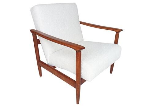 Mid Century Vintage White Boucle Armchair, Gfm 142, Edmund Homa, Europe, 1960s