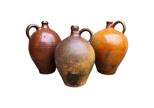 Set Of 3 Antique South German Stoneware Jugs – 19th Century, Handcrafted