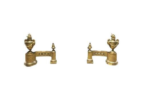 France Mid 18th Century Pair Bronze And Iron Neoclassical Andirons