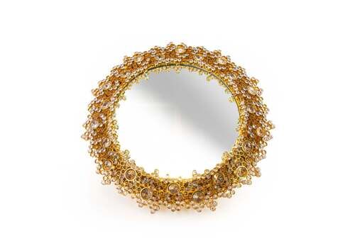 Palwa 27" Backlit Mirror With Swarovski Crystals & Gilded Brass, Germany 1960s