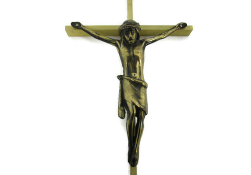 Wall Hanging Crucifix Cross Corpus Christi Jesus Christ Brass Vintage 23.81"