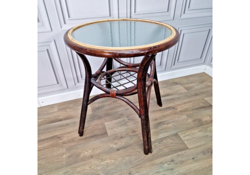 Retro Vintage Mid Century Bistro Table Bamboo Rattan Glass Top Boho? Tiki? Mcm