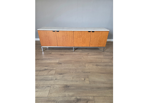 1960s Florence Knoll 4 Door Credenza/Sideboard With White Marble Top