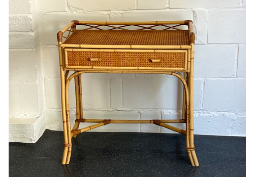 Vintage Bamboo & Wicker Console Table Hall Table Drawers (Delivery Available)
