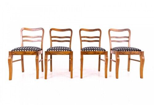 Set Of Walnut Art Deco Chairs, Poland, 1930s.