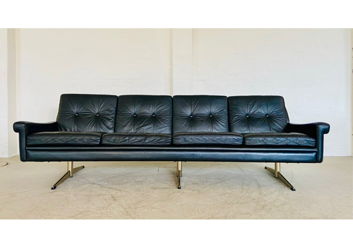 Vintage Danish  Retro Svend Skipper  4 Person Sofa In Black Leather 1960s