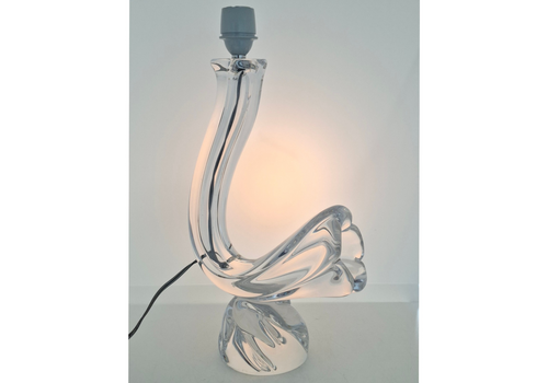 Daum Crystal Glass Table Lamp Clear French Signed Vintage