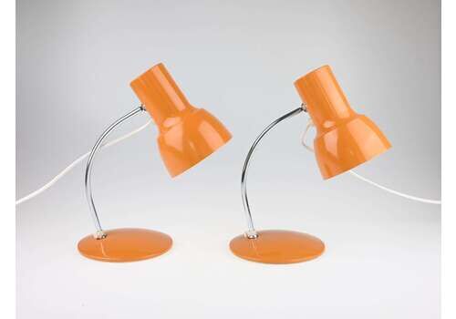 Pair Of Mid Century Orange Lamps By Josef Hurka For Napako, Pair Of Table Lamps, Josef Hurka Lamps, Pair Of Vintage Lamps, Napako Lamps