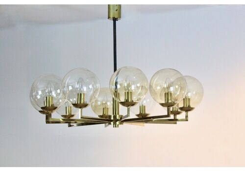 Brass And Glass Globe Chandelier, Kaiser Leuchten