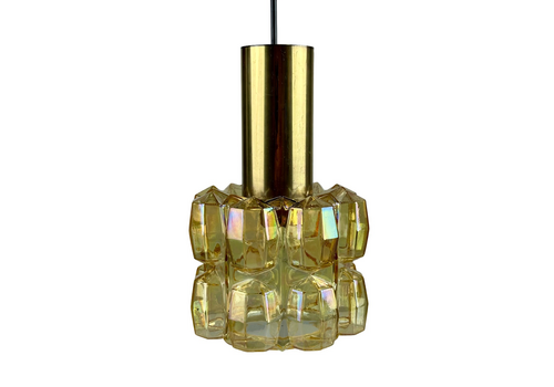 60s 70s Ceiling Lamp Glashütte Limburg Germany Glass & Brass Space Age