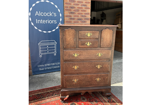 Antique Large Oak Chest Of Drawers Unusual 2 Cupboard Norfolk Press Style Design