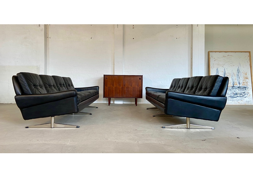 Vintage Danish  Retro Svend Skipper  4 Person Sofa Set In Black Leather 1960s