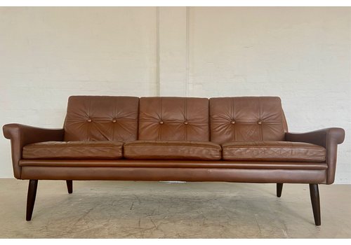 Vintage Danish  Retro Svend Skipper  3 Person Sofa In Chestnut Brown  Leather