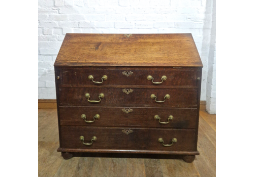 Antique Large Rustic Solid Wood Oak Bureau Writing Desk With Drawers