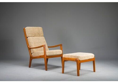 Set Of Senator Highback Armchair & Ottoman In Teak By Ole Wanscher For Poul Jeppesen Collectors, Cado, 1960s