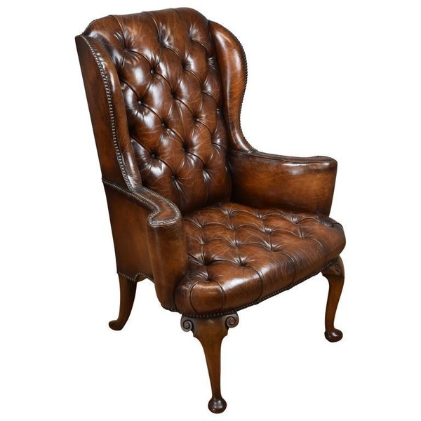 20th Century English Hand Dyed Distressed Brown Leather Wingback Armchair 20th Century English Hand Dyed Distressed Brown Leather Wingback Armchair