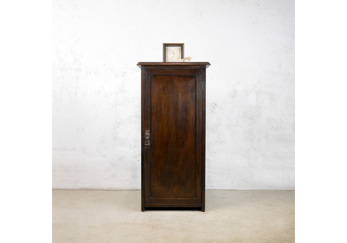 Antique Solid Dark Oak Tall Pot Cupboard Hall Cabinet Brass Handle #102944