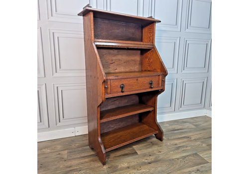 Antique Oak Bureau Bookcase Shelves Drawer – Arts & Crafts Style Solid Wood