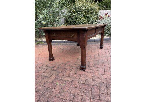 Gothic Revival Oak Plank Top Dining Table