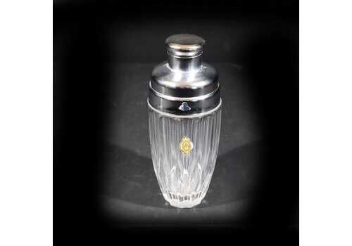Art Deco Crystal Cocktail Shaker, Cut Crystal & Stainless Steel Drinks Shaker. Vintage Barware Decor